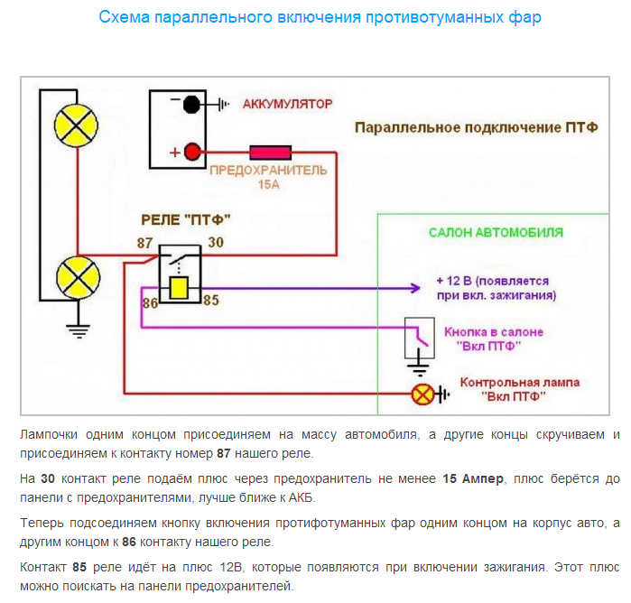 Схема подключения птф через реле - tokzamer.ru